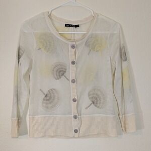 Nic + Zoe Mesh Sweater Cream Floral Embroidered Button‎ Up Cardigan Small